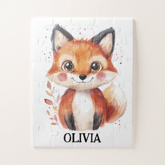 Waterverf Fox Herfst Animal Leaves Custom Name Kin Legpuzzel (Verticaal)