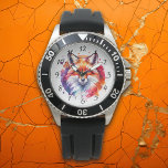 Waterverf Fox Illustratie Horloge<br><div class="desc">Fox waterverf illustratiehorloge met een abstracte verfspatten in rood, paarse, sinaasappel en blauw.</div>