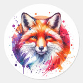 Waterverf Fox Illustratie Ronde Sticker (Voorkant)