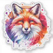 Waterverf Fox Illustratie Sticker (Voorkant)