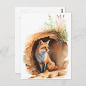 Waterverf Fox in zijn hol Briefkaart (Voorkant / Achterkant)