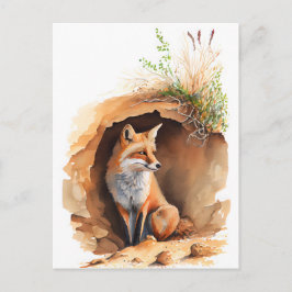 Waterverf Fox in zijn hol Briefkaart