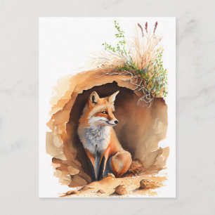 Waterverf Fox in zijn hol Briefkaart