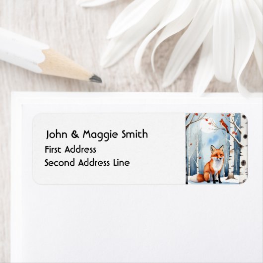 Waterverf Fox Kardinaal Wildlife Natuur Animal Etiket (Insitu)