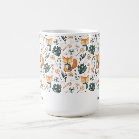 Waterverf Fox Kerst Speelse Patroon Monogram Koffiemok (Center)