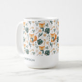 Waterverf Fox Kerst Speelse Patroon Monogram Koffiemok (Voorkant links)