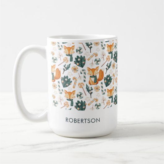 Waterverf Fox Kerst Speelse Patroon Monogram Koffiemok (Links)