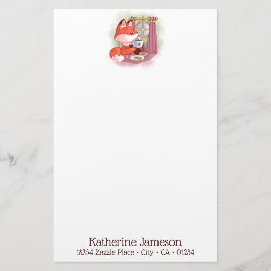 Waterverf Fox met Tea en Biscuits Briefpapier (Voorkant)