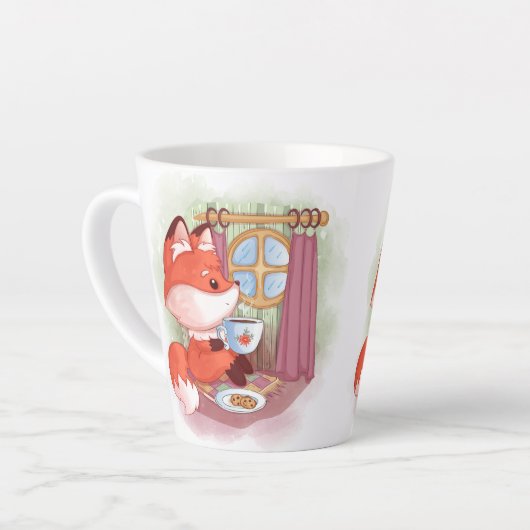 Waterverf Fox met Tea en Biscuits Latte Mok (Linkerhoek)