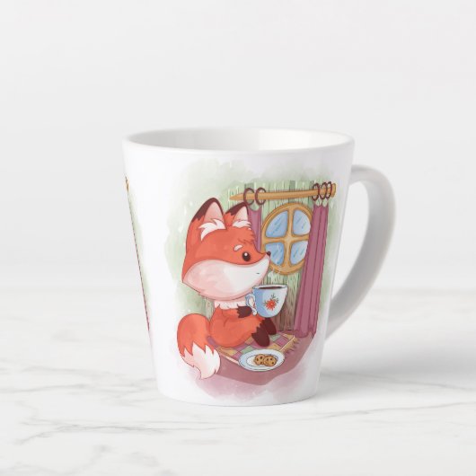 Waterverf Fox met Tea en Biscuits Latte Mok (Rechterhoek)