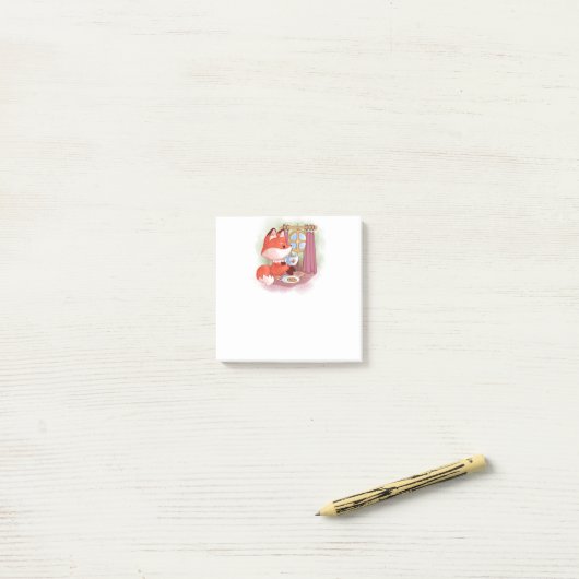 Waterverf Fox met Tea en Biscuits Post-it® Notes (Op bureau)