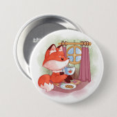 Waterverf Fox met Tea en Biscuits Ronde Button 7,6 Cm (Voorkant /achterkant)