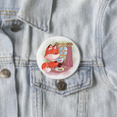 Waterverf Fox met Tea en Biscuits Ronde Button 7,6 Cm (In situ)