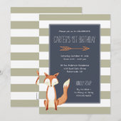 Waterverf Fox Navy Oranje Stripes Birthday Kaart (Voorkant / Achterkant)