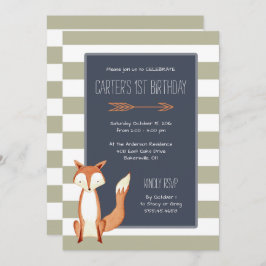 Waterverf Fox Navy Oranje Stripes Birthday Kaart