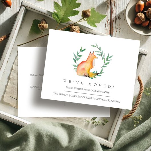 Waterverf Fox New Home Moving Aankondiging Briefkaart