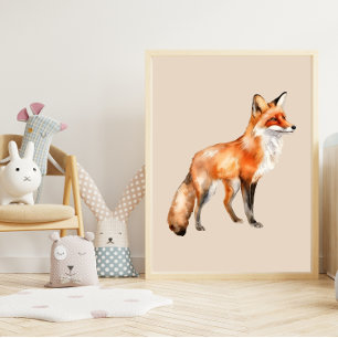 waterverf Fox op beige Poster