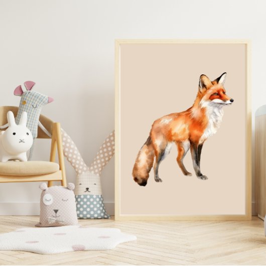 waterverf Fox op beige Poster