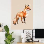 waterverf Fox op beige Poster (Thuiskantoor)