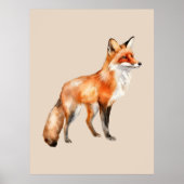 waterverf Fox op beige Poster (Voorkant)