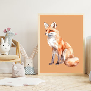 Waterverf Fox over bleke oranje Kwekerij Kunst Poster