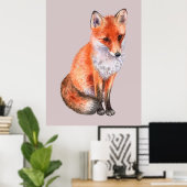 Waterverf Fox over bleke Roze Kwekerij Kunst Poster (Thuiskantoor)