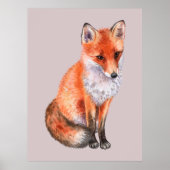Waterverf Fox over bleke Roze Kwekerij Kunst Poster (Voorkant)