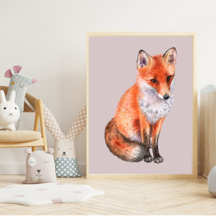 Waterverf Fox over bleke Roze Kwekerij Kunst Poster