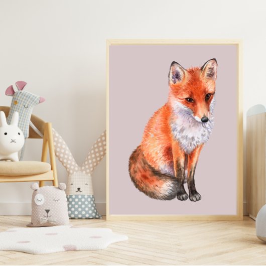 Waterverf Fox over bleke Roze Kwekerij Kunst Poster
