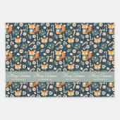 Waterverf Fox Pattern Merry Christmas Monogram Inpakpapier Vel (Voorkant 2)