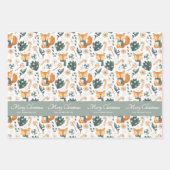 Waterverf Fox Pattern Merry Christmas Monogram Inpakpapier Vel (Voorkant)