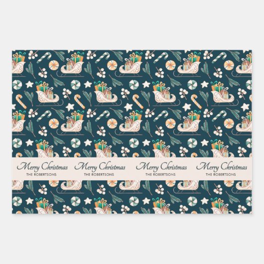 Waterverf Fox Pattern Merry Christmas Monogram Inpakpapier Vel (Voorkant 2)