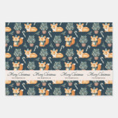 Waterverf Fox Pattern Merry Christmas Monogram Inpakpapier Vel (Voorkant)