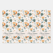 Waterverf Fox Pattern Merry Christmas Monogram Inpakpapier Vel (Voorkant)
