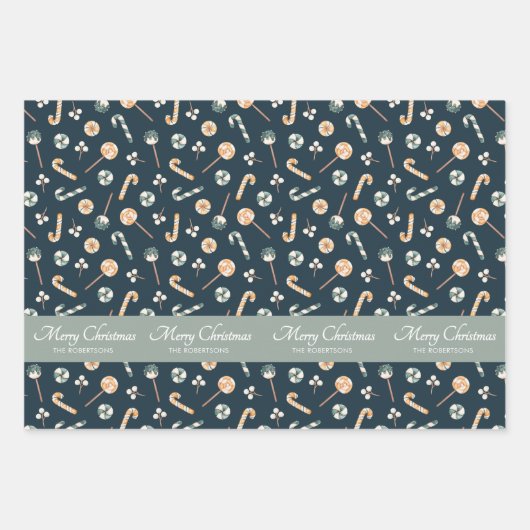 Waterverf Fox Pattern Merry Christmas Monogram Inpakpapier Vel (Voorkant 3)