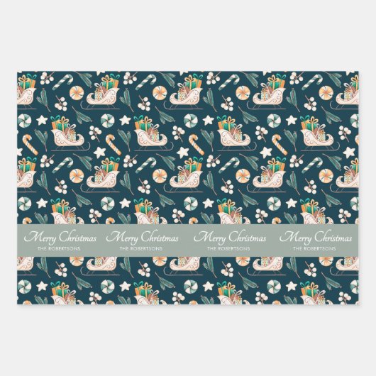 Waterverf Fox Pattern Merry Christmas Monogram Inpakpapier Vel (Voorkant 2)