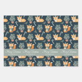 Waterverf Fox Pattern Merry Christmas Monogram Inpakpapier Vel (Voorkant)