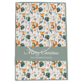 Waterverf Fox Pattern Merry Christmas Monogram Medium Cadeauzakje (Voorkant)