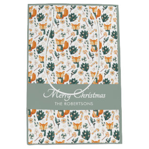 Waterverf Fox Pattern Merry Christmas Monogram Medium Cadeauzakje