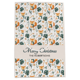 Waterverf Fox Pattern Merry Christmas Monogram Medium Cadeauzakje
