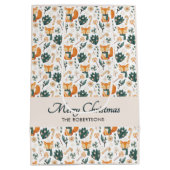 Waterverf Fox Pattern Merry Christmas Monogram Medium Cadeauzakje (Achterkant)