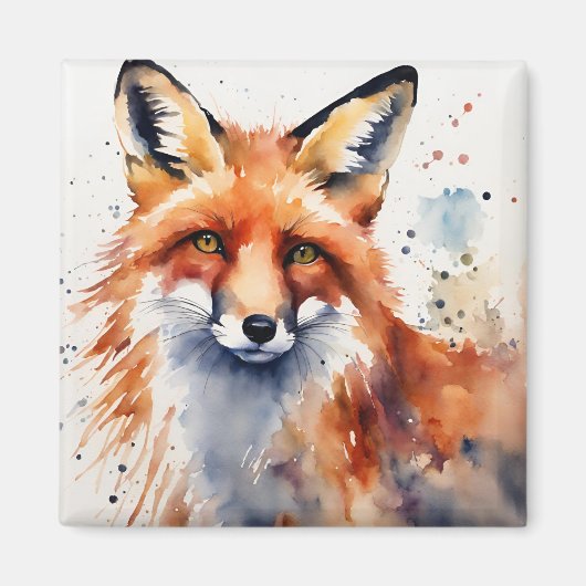 Waterverf Fox Portrait Magneet (Voorkant)