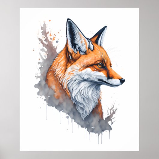 Waterverf Fox Portrait Poster (Voorkant)