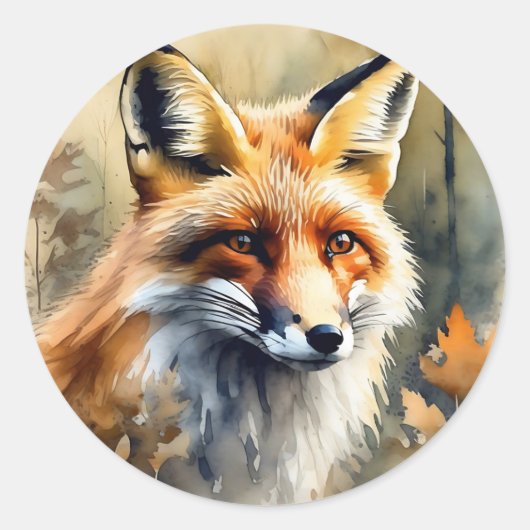 Waterverf Fox Portrait Ronde Sticker (Voorkant)