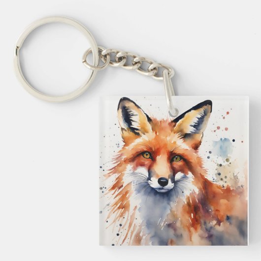 Waterverf Fox Portrait Sleutelhanger (voorkant)