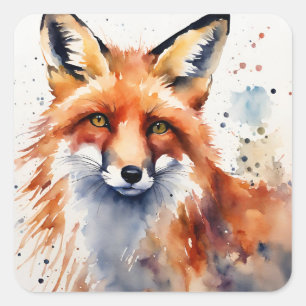 Waterverf Fox Portrait Vierkante Sticker