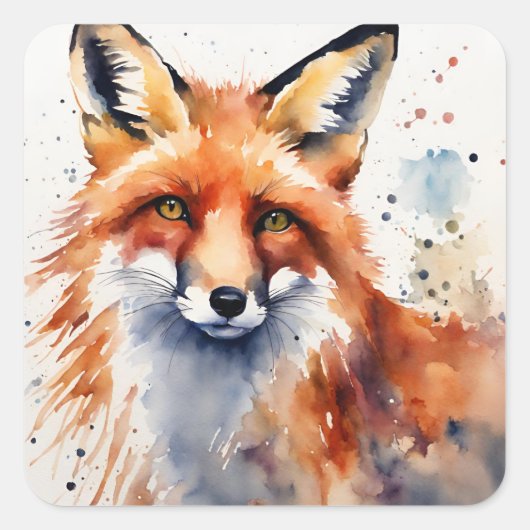 Waterverf Fox Portrait Vierkante Sticker (Voorkant)