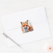 Waterverf Fox Portrait Vierkante Sticker (Envelop)