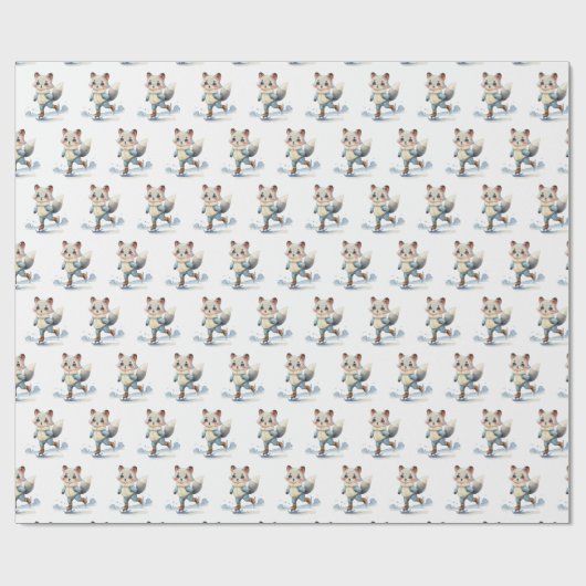 Waterverf Fox schaatsen Cadeaupapier (Vlak)