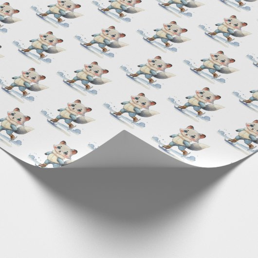 Waterverf Fox schaatsen Cadeaupapier (Hoek)